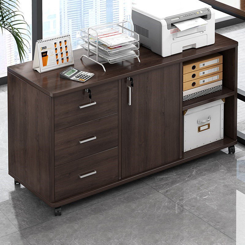 办公室文件柜桌下收纳柜办公柜置物边柜带抽屉木质带锁矮柜储物L&