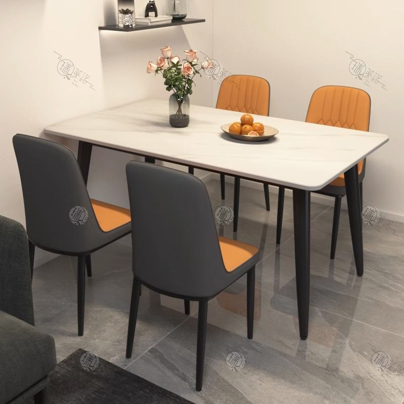 意式亮光岩板餐桌轻奢饭桌桌子现代简约家用小户型组合极简桌椅