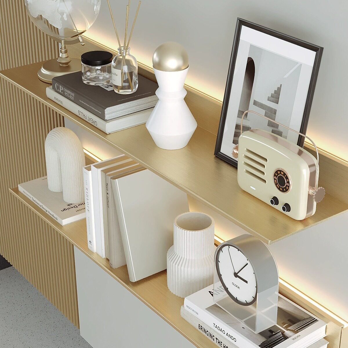 铝合金置物架内置发光LED灯活动层板架挂墙创意书架简易金属隔板