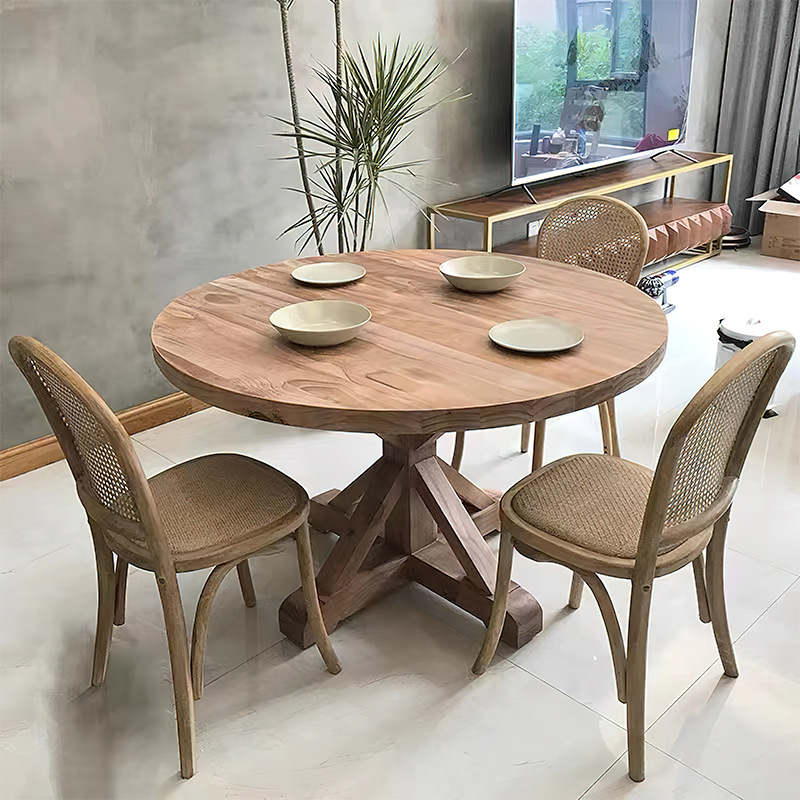 美式乡村民宿圆桌餐厅酒店包厢圆餐桌洽谈桌创意咖啡厅圆桌子实木