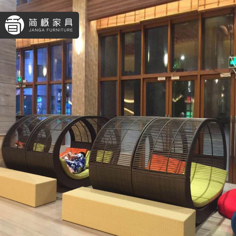 户外别墅庭院沙发躺床花园露台休闲躺椅沙滩床防水防晒藤编躺床
