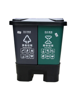 HT    60L  脚踏式分类垃圾桶（灰色其他垃圾  绿色厨余垃圾）