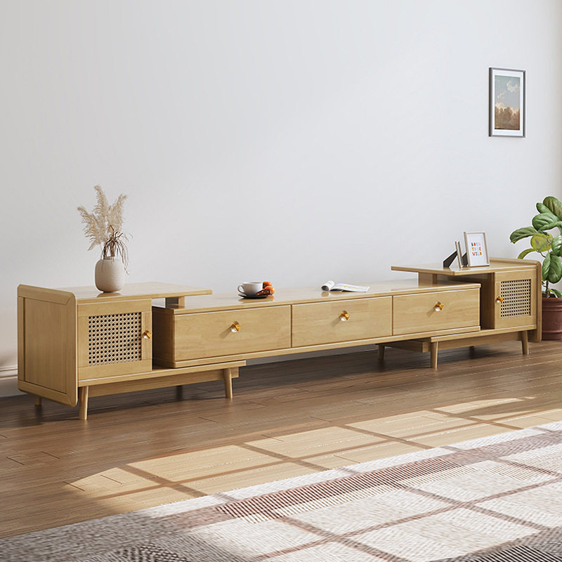 诧寂风藤编电视柜北欧日式简约客厅小户型地柜影视柜可伸缩视听柜