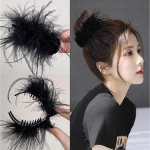 诗泊雅黑色羽毛抓夹女丸子头发夹高马尾固定夹子