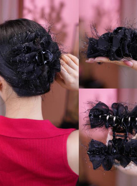 诗泊雅 网红蝴蝶结发夹季羽毛发夹小众设计高级感抓夹