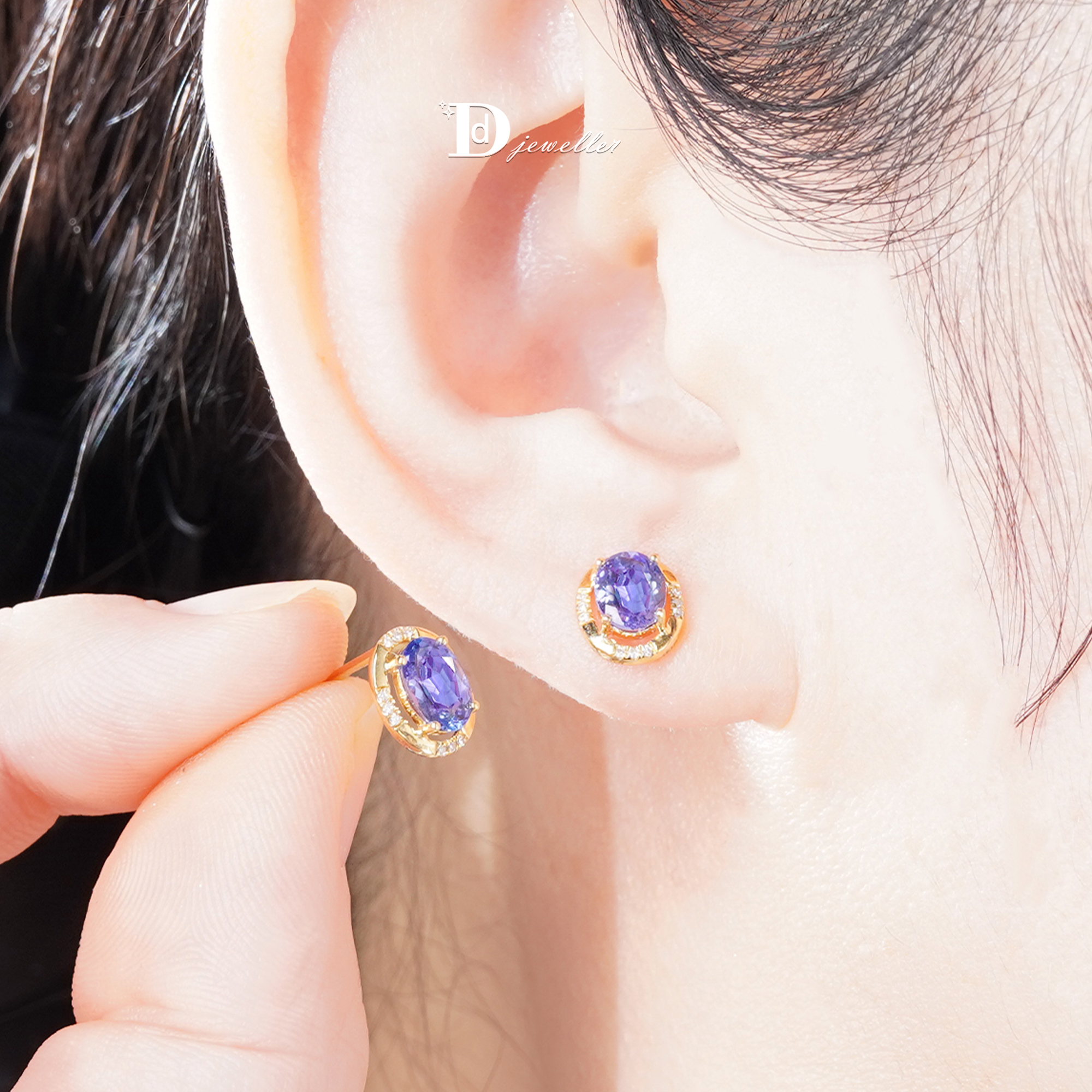 18k金坦桑石耳饰耳钉气质百搭