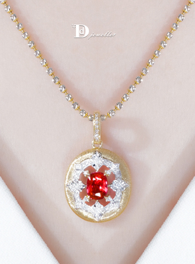 【珠宝人DD】现货18k金镶嵌缅甸无烧红色尖晶吊坠火彩闪耀吉尔德