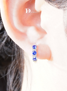 【珠宝人DD】现货18k白镶嵌斯里兰卡矢车菊钻石蓝宝石耳饰CGRL