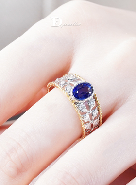 【珠宝人DD】现货18k金镶嵌斯里兰卡皇家蓝宝石戒指火彩闪耀CGRL