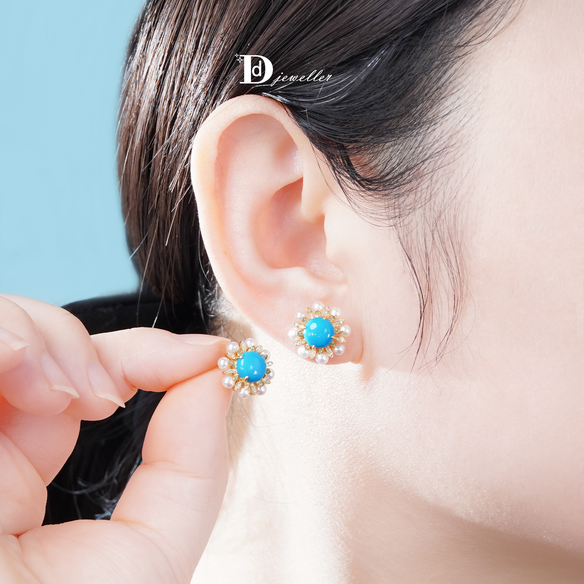 18k金睡美人绿松石耳饰吊坠