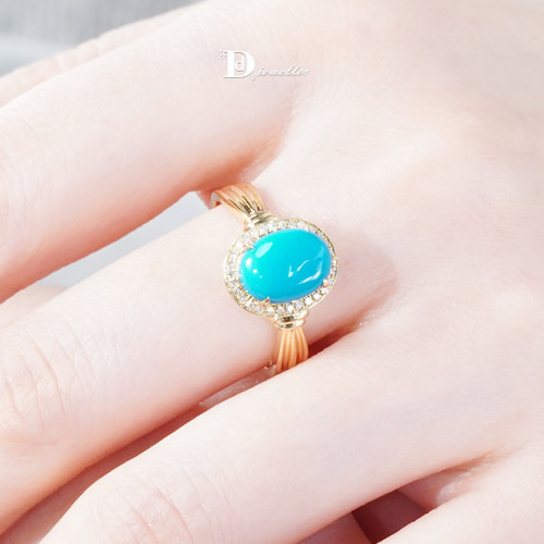 18k金原矿暴力蓝美松戒指高瓷