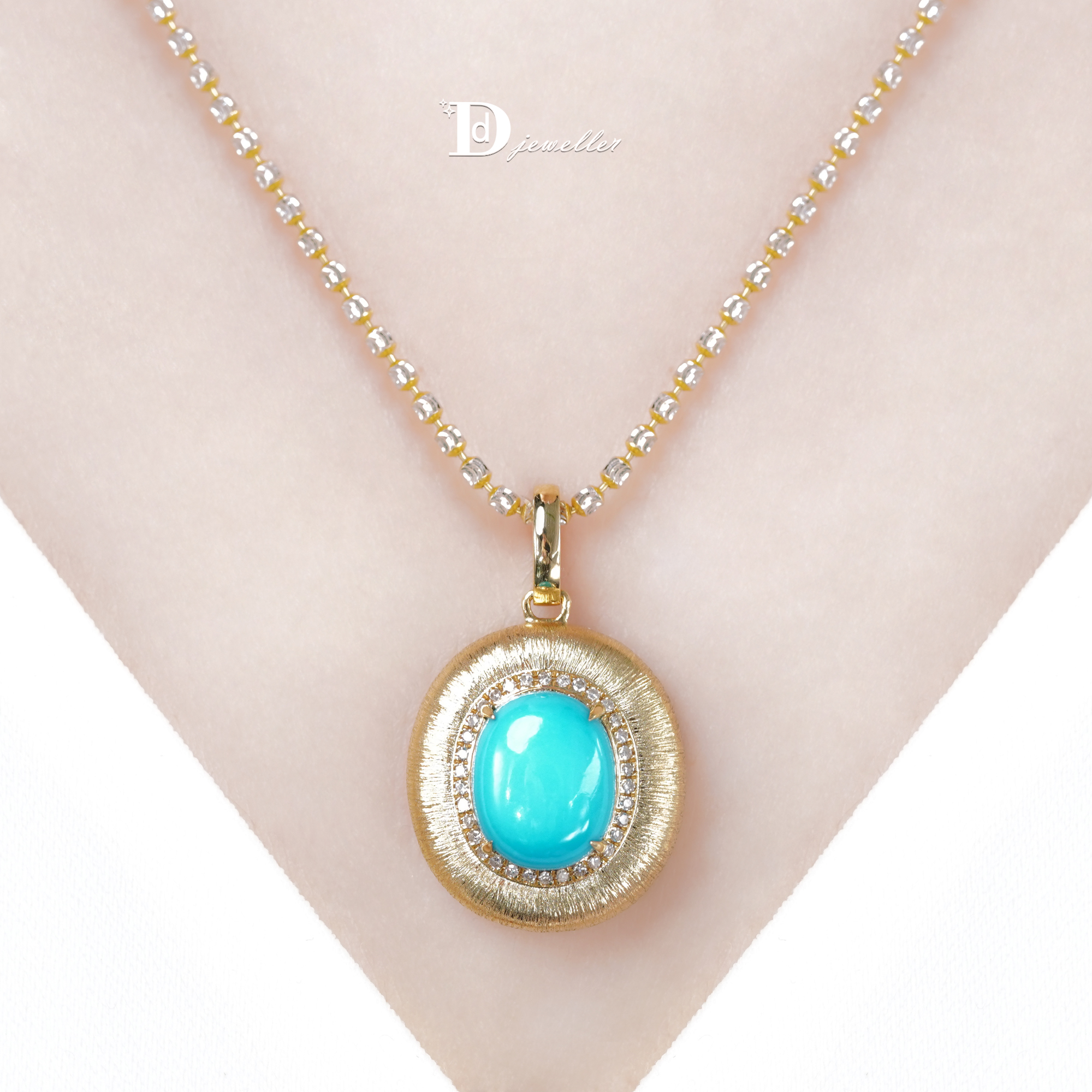 18k金睡美人绿松石吊坠颈饰