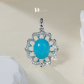 珠宝人DD 现货18k金镶嵌绿松石美松蛋面镂空花型吊坠高瓷高蓝