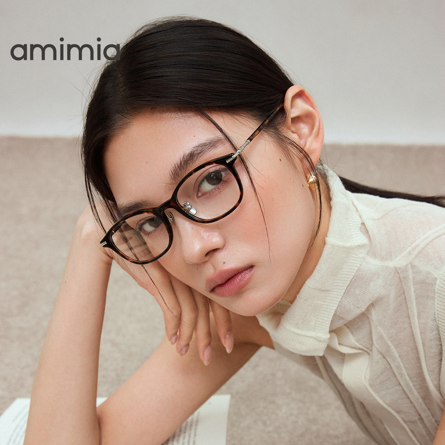amimia·Fay超轻板材书呆子黑框素颜镜女眼镜近视度数可配26新款