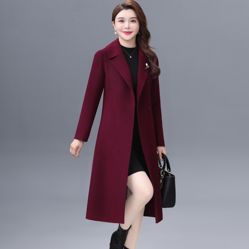 双面羊绒大衣女2025秋冬长款洋气西装领新款中老年妈妈羊毛呢