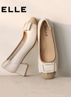 百丽舒适优雅浅口单鞋女2025秋季新款真皮蝴蝶结方跟鞋子D3S1DAQ5