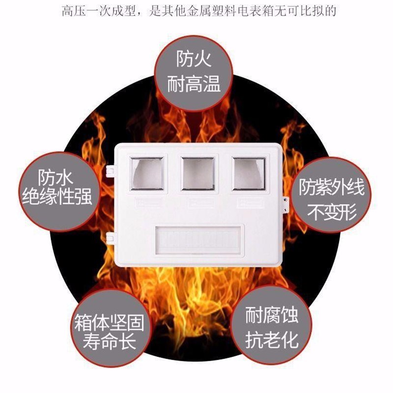 透明单相电表箱玻璃钢三户电表盒 3户带空开位火表箱防火防雨明装