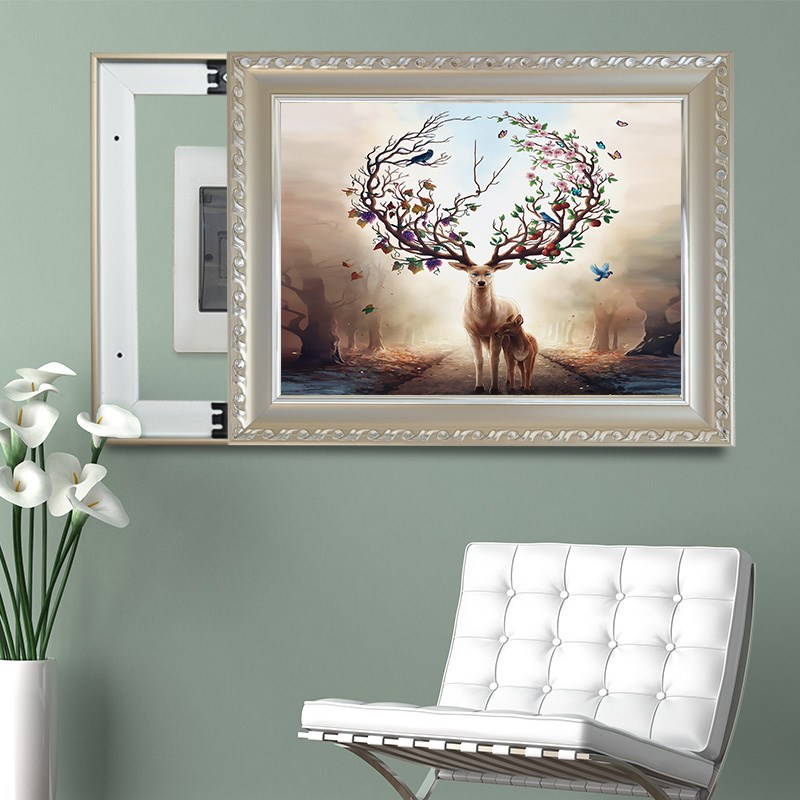 北欧电表箱装饰画免打孔可推拉现代简约遮挡客厅配电箱开关画