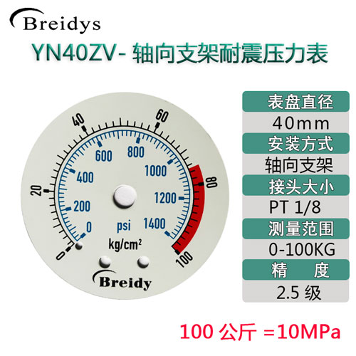YN40ZV压力表不锈钢耐震压力表测水压气压通用0-1.6/100mpa多量程