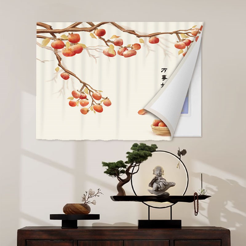 中式电表箱遮挡帘魔术贴装饰画布电D闸盒配电箱布艺免打孔遮丑挂