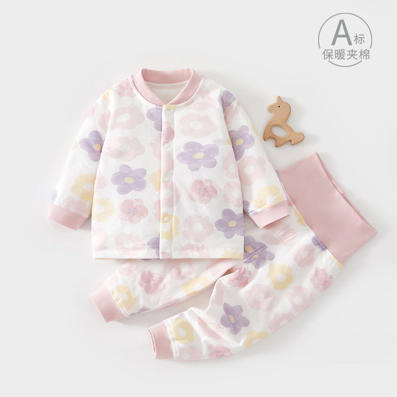 婴儿衣服秋冬夹棉两件套宝宝保暖分体秋装薄棉套装贴身棉服新款80