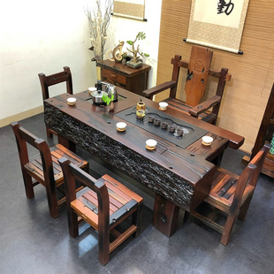 一体客厅喝茶几实木新中式 老船木茶桌椅组合家俱套装 办公室泡茶台