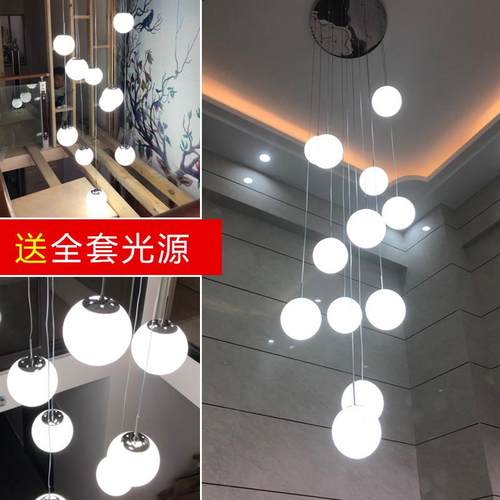 楼梯长吊灯现代简约创意个性北欧客厅餐厅别墅复式旋转楼梯大吊灯