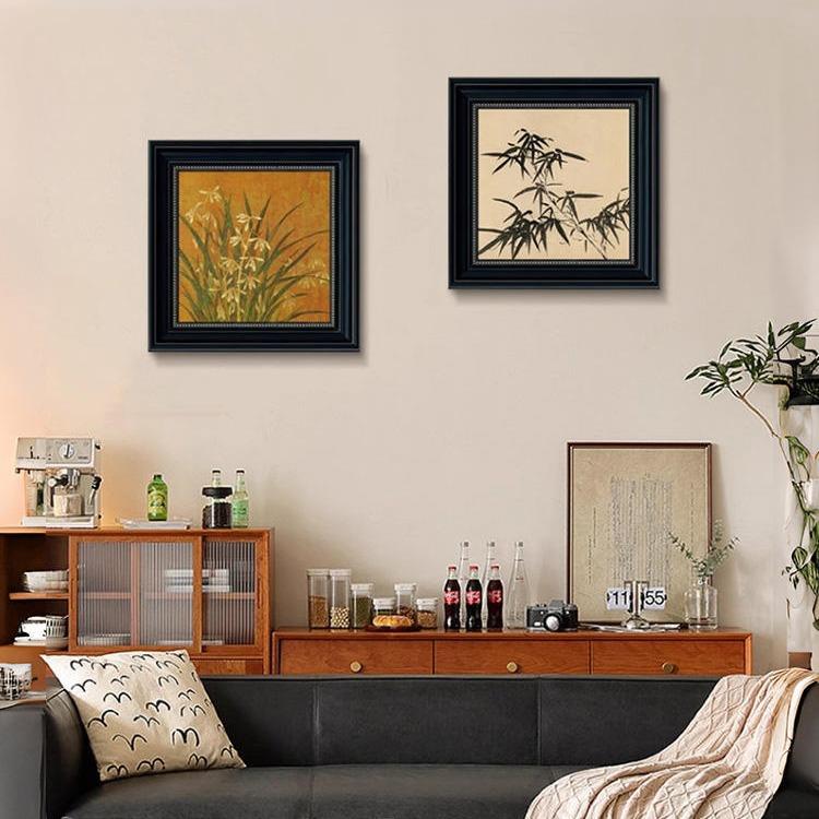 中古风挂画法式装饰画高级感复古竹子餐厅斗柜客厅玄关壁画艺术