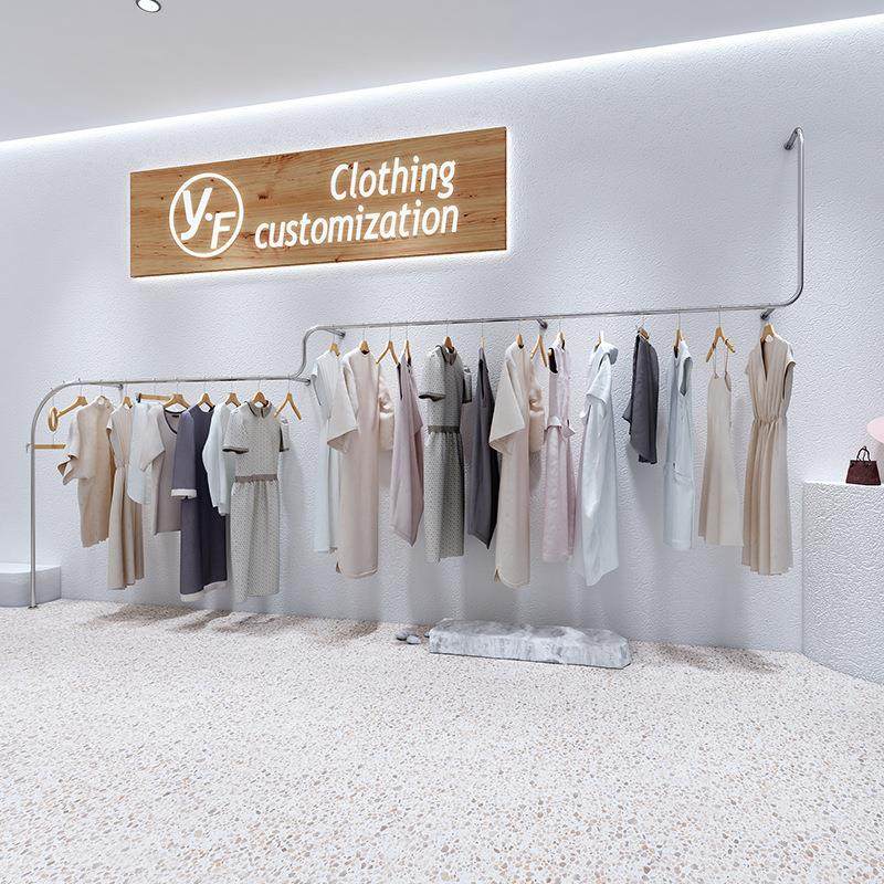 服装店挂衣杆创意陈列不锈钢银色衣服架女装货架落地式上墙展示架