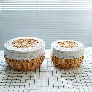 藤编柳编食物收纳筐馒头零食点心面包收纳篮子桌面餐厅收纳盒