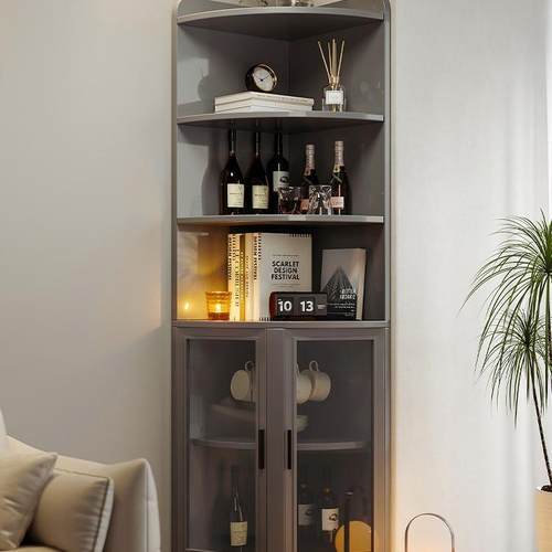 客厅拐角储物柜子三角形置物架意式转角柜透明门墙角落卧室收纳柜