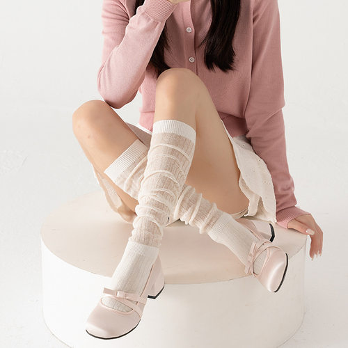 白色堆堆袜女秋冬y2k辣妹长筒春秋日系芭蕾风条纹秋季jk小腿袜子
