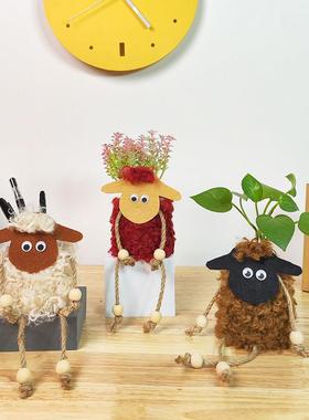 创意吊脚娃娃可爱笔筒收纳摆件桌面盆栽装饰品家居客厅儿童房摆设