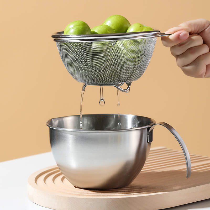 迷你沥水篮304不锈钢料理盆厨房打蛋小碗淘米过滤盆S漏碗套装.808