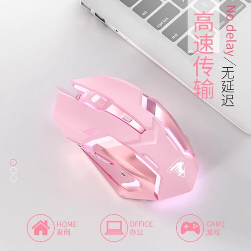 前行者有线游戏粉色鼠标静音机械电竞专用女生无线台式电脑高颜值
