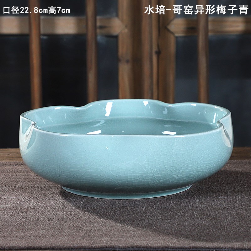 热销碗莲花盆陶瓷粗陶复古水培铜C钱草一叶莲植物无孔水养金钱草图片