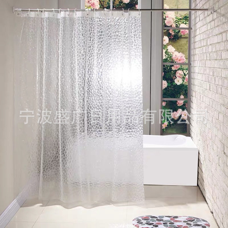 跨境隔断帘EVA浴帘卫生间防水防霉加厚浴帘 透明3D水立方EVA浴帘