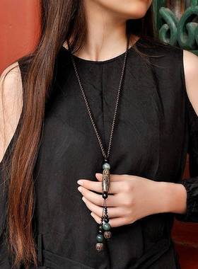 复古天珠毛衣链长款百搭女简约民族风项链挂件秋冬大衣挂饰装饰品