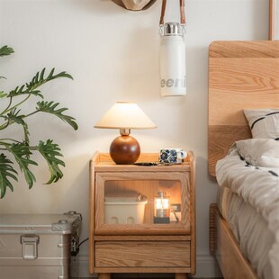 北欧实木床头柜日式简q约收纳柜子红橡木边角柜卧室小型床边柜