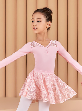 2024春d夏儿童纯棉长袖舞蹈服女童练功服中国舞蕾丝芭蕾套装1897