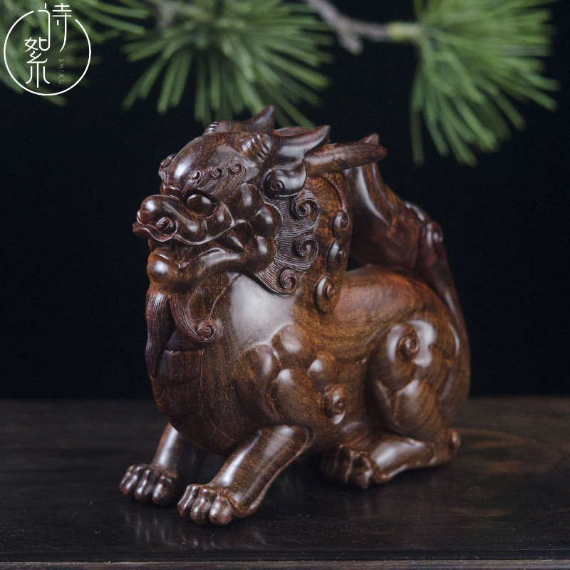 海南黄花梨貔貅摆件紫油梨湘工男士盘玩把件家居吉祥木雕收藏送礼