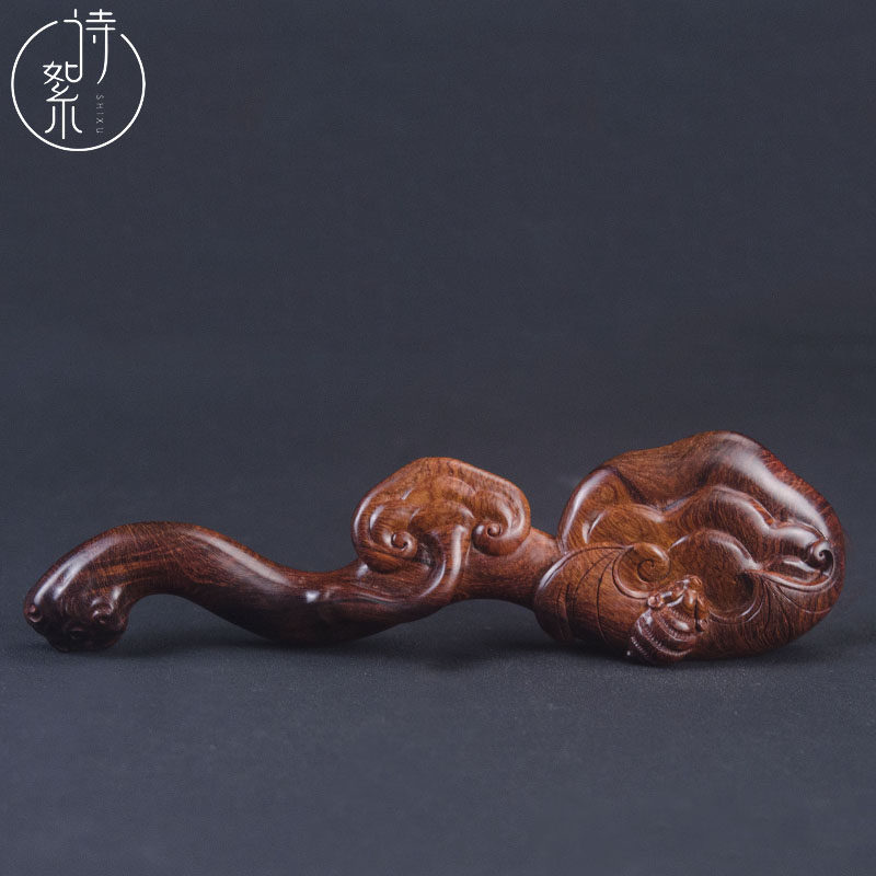 海南黄花梨灵芝手把件老油梨湘工男女高档木质文玩盘玩把件送礼