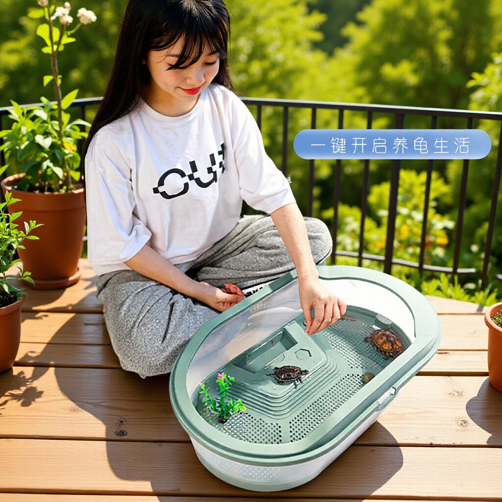 乌龟缸家用巴西龟专用盆养殖箱带盖饲养龟箱造景别墅房子水族箱