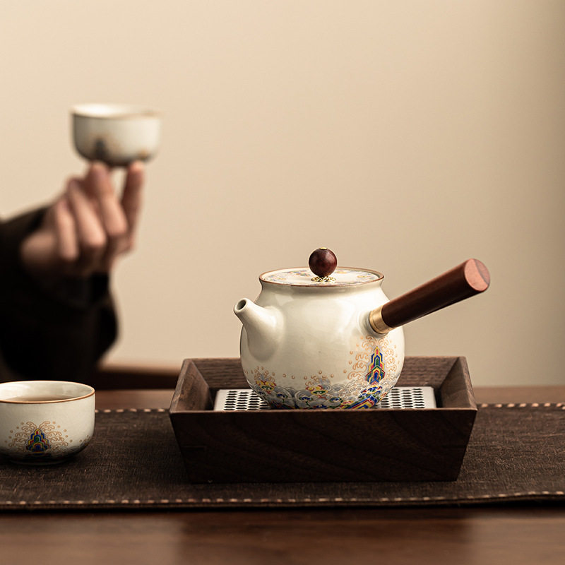 2025新款汝窑侧把茶壶家用高档侧把陶瓷分茶器泡茶专用带过滤批发