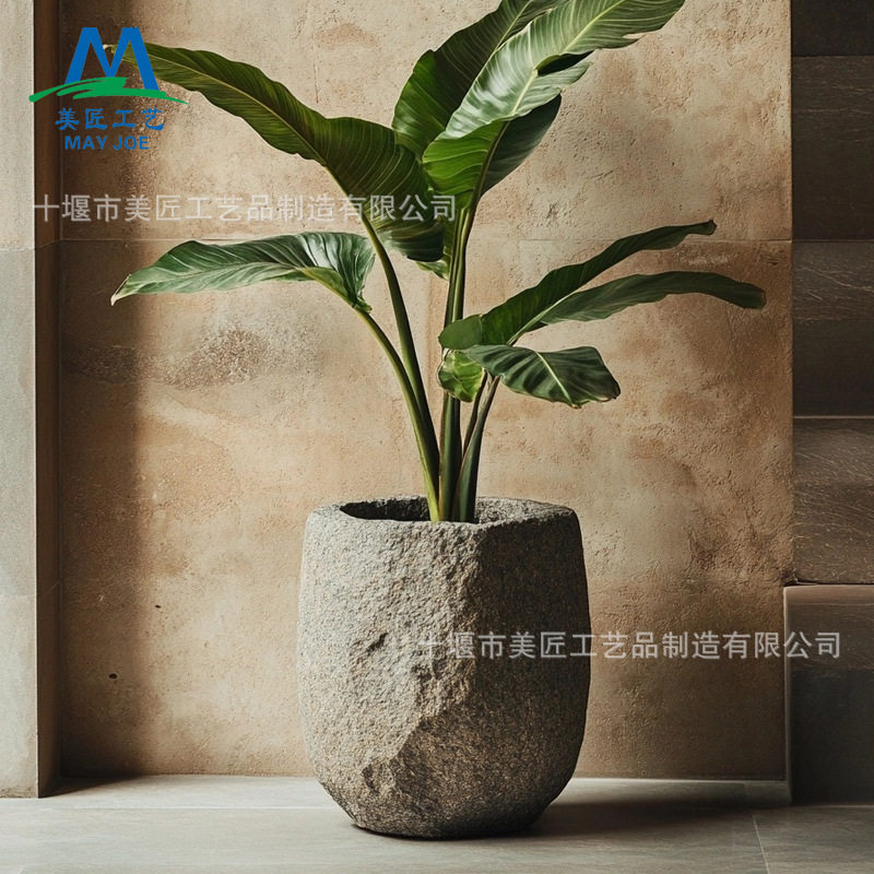 玻璃钢花盆仿石头花钵学校商场公园树盆商场美陈花器户外种植花坛