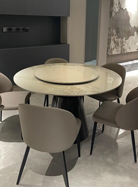 全底托岩板餐桌椅组合家用小户型意式极简悬浮圆桌带转盘圆形餐桌