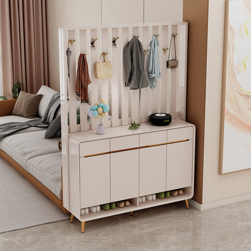 现代简约挂衣架鞋柜家用门口入户玄关柜客厅带换鞋凳爆款轻奢风格