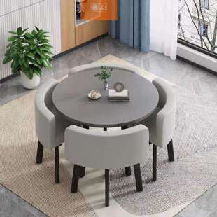 可收纳餐桌家用小户型公寓饭桌商店铺面洽谈桌椅套装会客接待圆桌