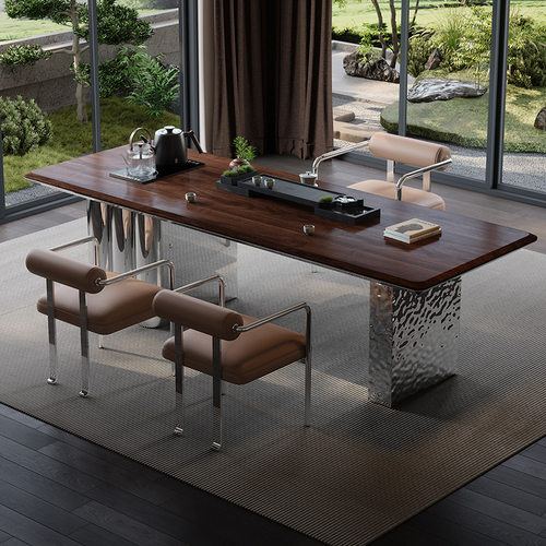 实木茶桌椅组合意式轻奢家用胡桃木茶桌现代简约大平层办公室茶台