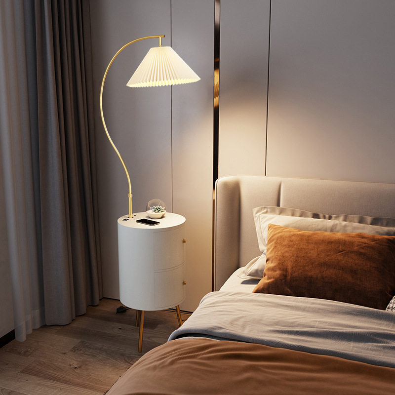 智能床头柜一体台灯简约现代轻奢卧室多功能替代小型窄边几置物架